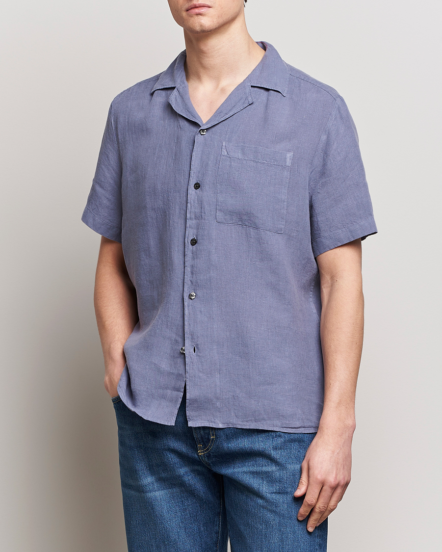 Herre | Skjorter | HUGO | Ellino Short Sleeve Linen Shirt Open Blue