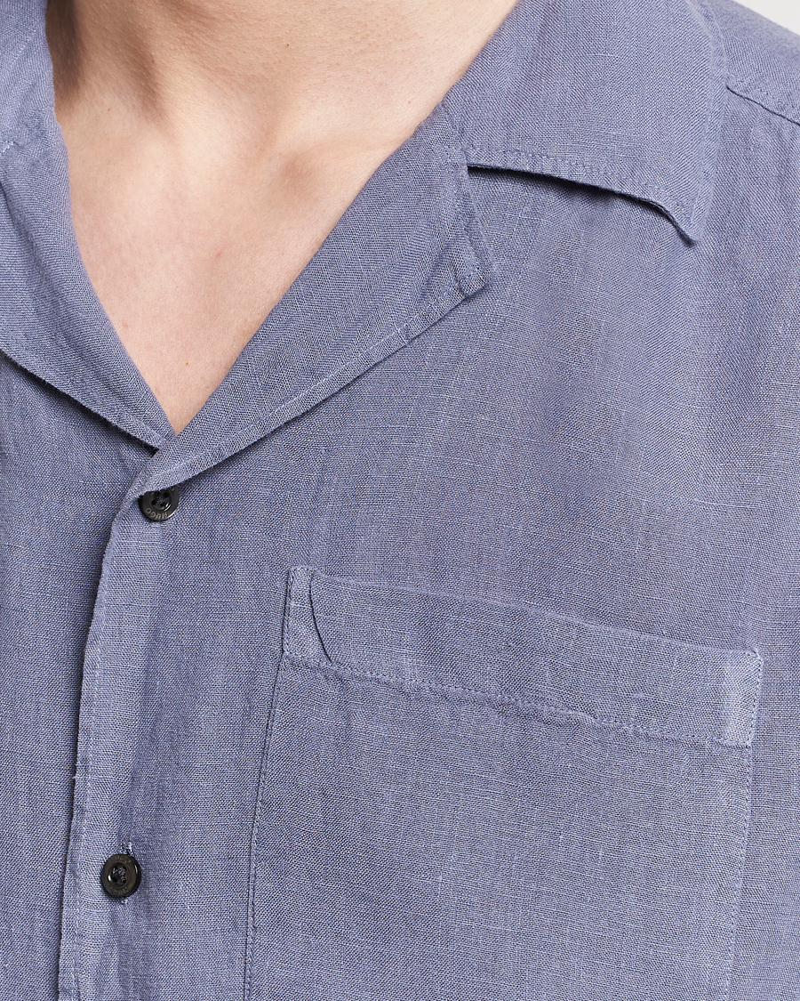 Herre | Skjorter | HUGO | Ellino Short Sleeve Linen Shirt Open Blue