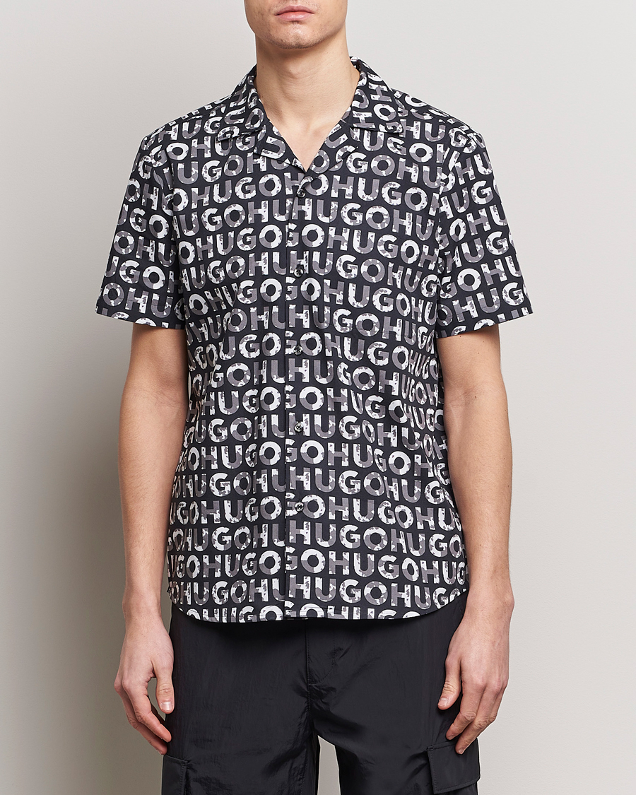 Herre | Casual | HUGO | Ellino Short Sleeve Cotton Shirt Black/White