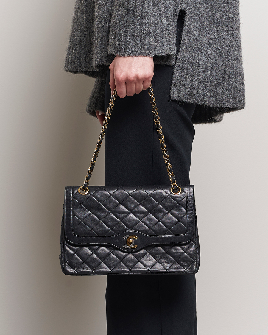 Herre | Chanel Pre-Owned Matelasse Double Flap Bag Black | Chanel Pre-Owned | Matelasse Double Flap Bag Black