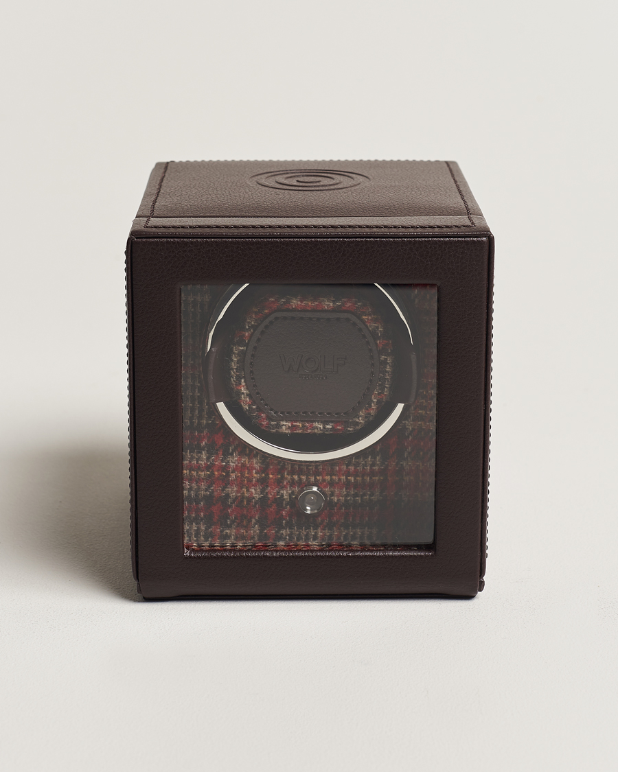 Herre | WOLF WM Brown Single Watch Winder Tweed Brown | WOLF | WM Brown Single Watch Winder Tweed Brown