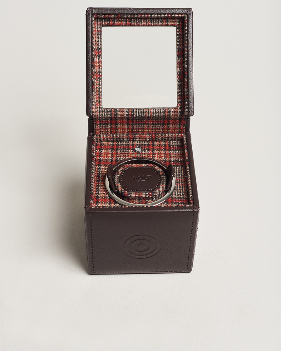 Herre | WOLF WM Brown Single Watch Winder Tweed Brown | WOLF | WM Brown Single Watch Winder Tweed Brown