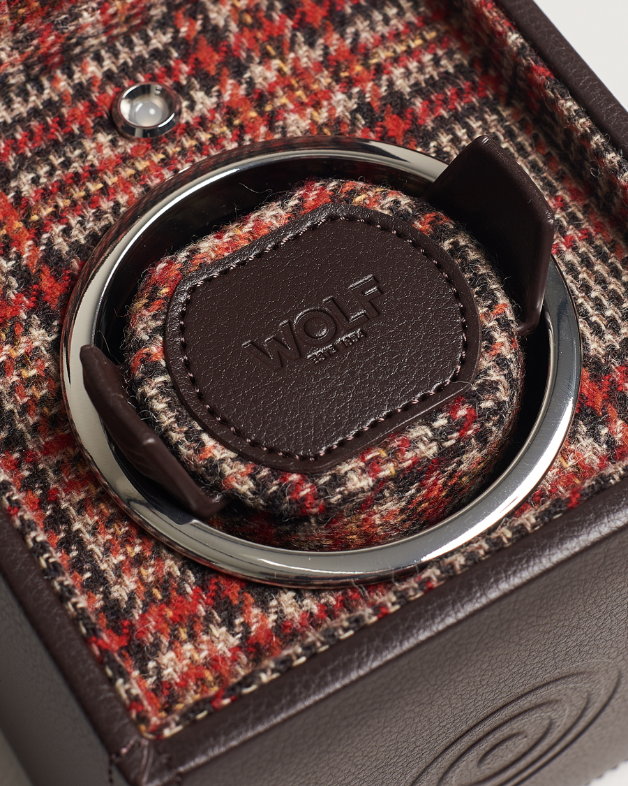 Herre | WOLF WM Brown Single Watch Winder Tweed Brown | WOLF | WM Brown Single Watch Winder Tweed Brown