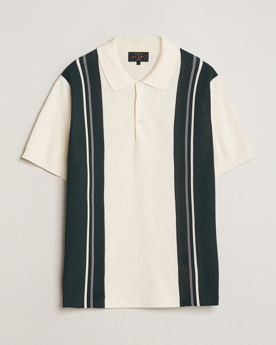 Herre | Polotrøjer | BEAMS PLUS | Knit Stripe Short Sleeve Polo White/Green