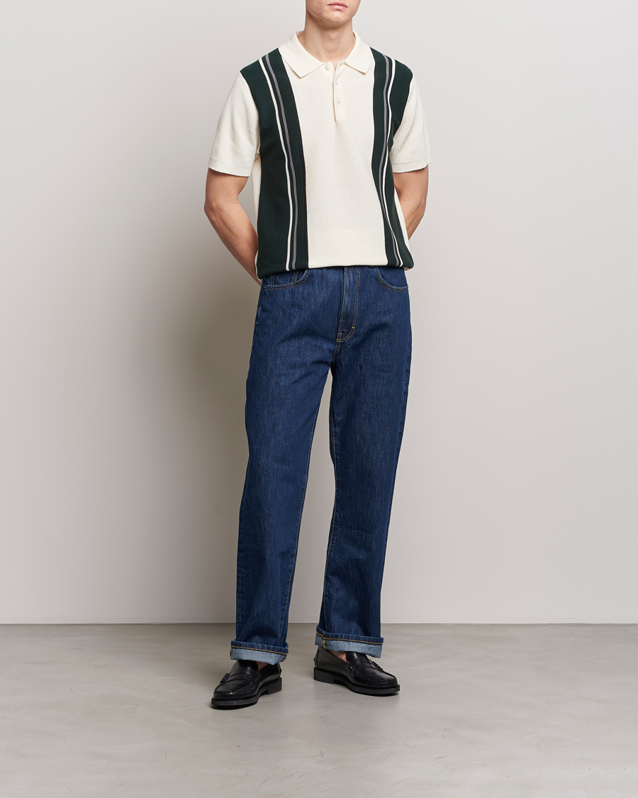 Herre | Polotrøjer | BEAMS PLUS | Knit Stripe Short Sleeve Polo White/Green