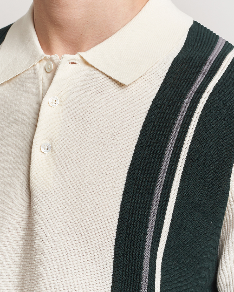 Herre | Polotrøjer | BEAMS PLUS | Knit Stripe Short Sleeve Polo White/Green