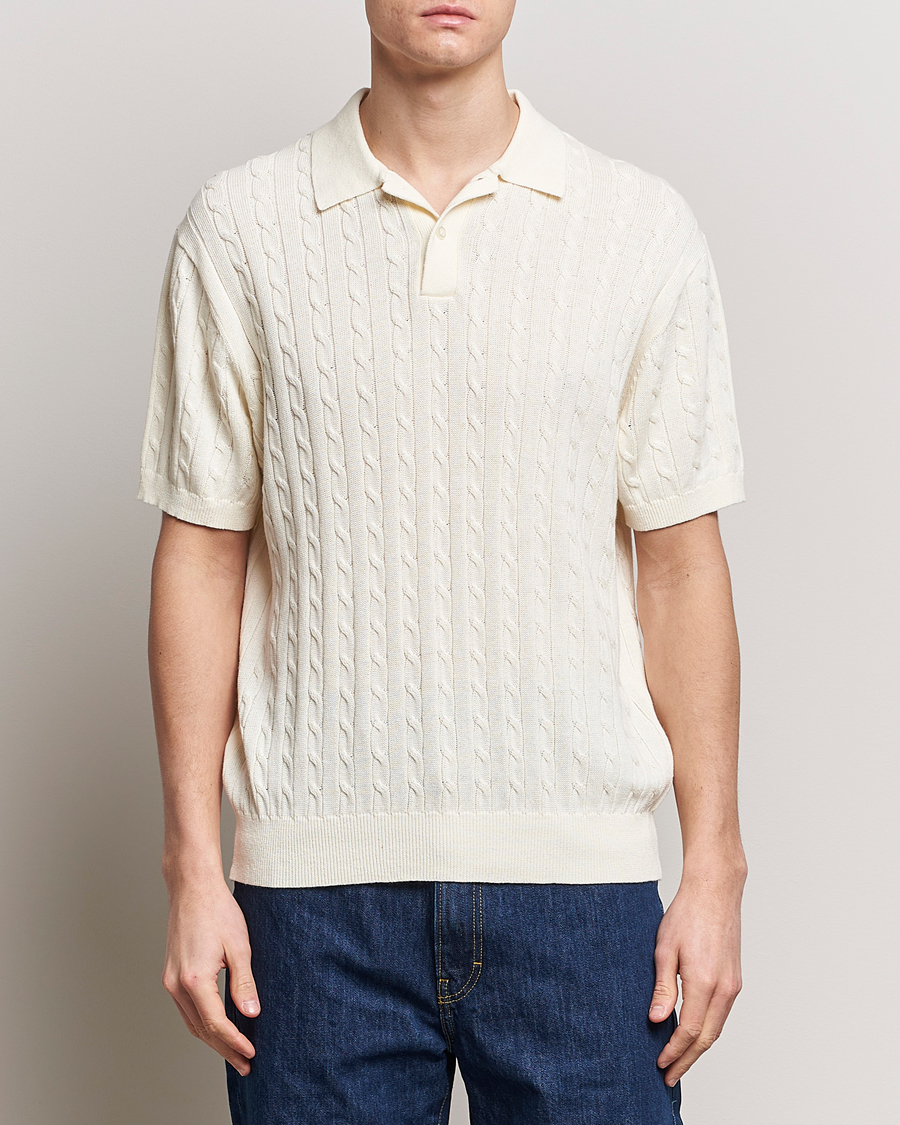 Herre | The linen lifestyle | BEAMS PLUS | Cable Knit Short Sleeve Polo Off White