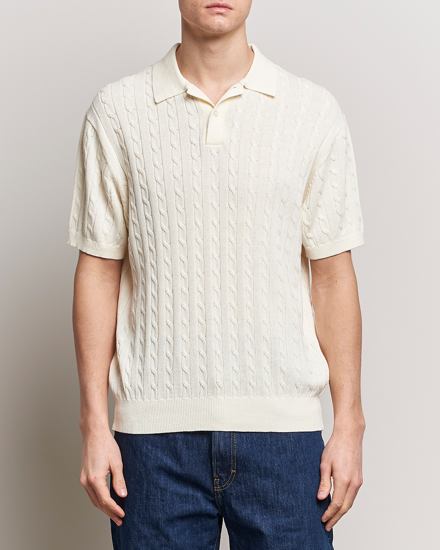 Herre | Kortærmede polotrøjer | BEAMS PLUS | Cable Knit Short Sleeve Polo Off White