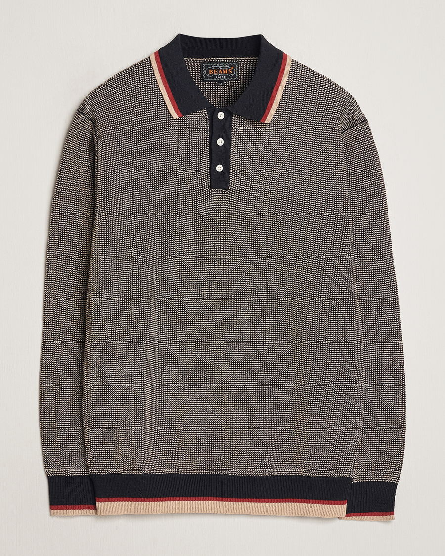 Herre | Trøjer | BEAMS PLUS | Slab Knit Long Sleeve Polo Black