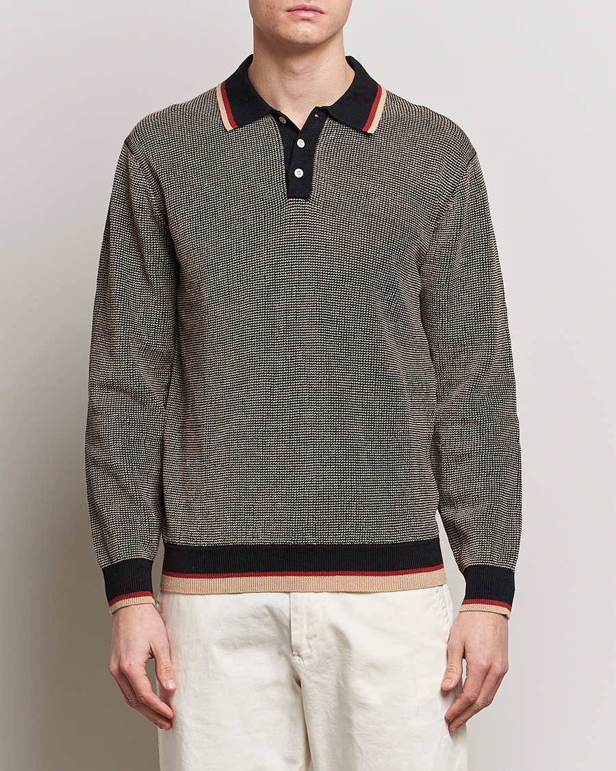 Herre |  | BEAMS PLUS | Slab Knit Long Sleeve Polo Black