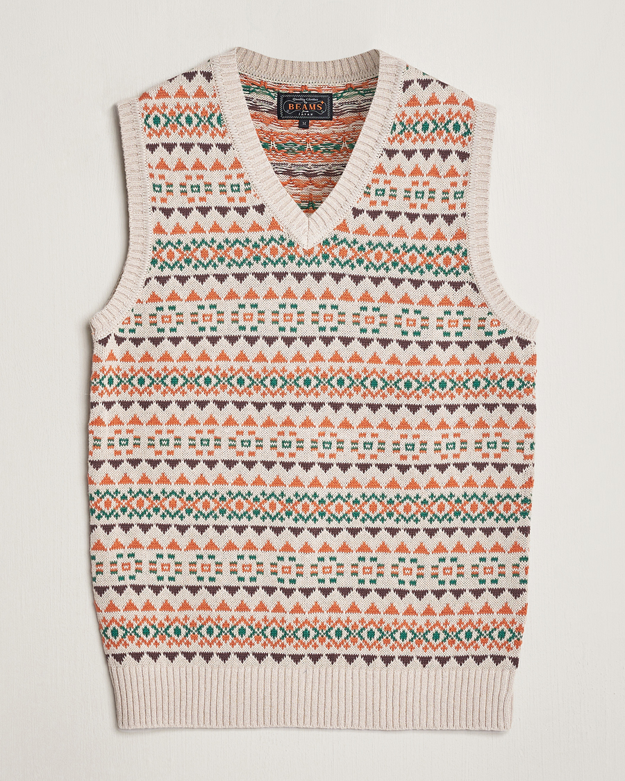 Herre | Trøjer | BEAMS PLUS | Fairisle Knit Vest Beige