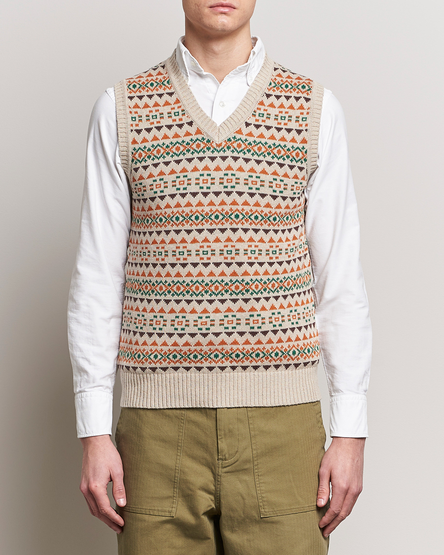 Herre | Slipovers | BEAMS PLUS | Fairisle Knit Vest Beige