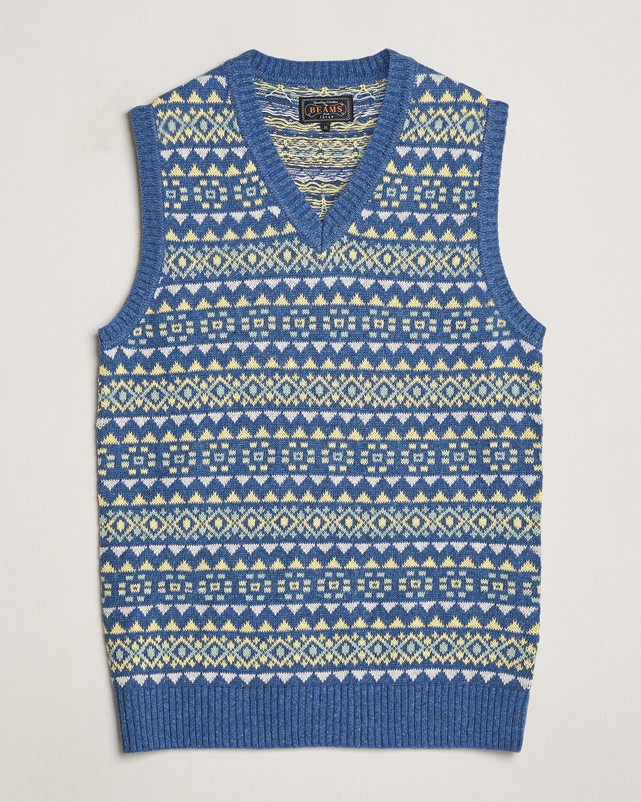 Herre | Trøjer | BEAMS PLUS | Fairisle Knit Vest Blue