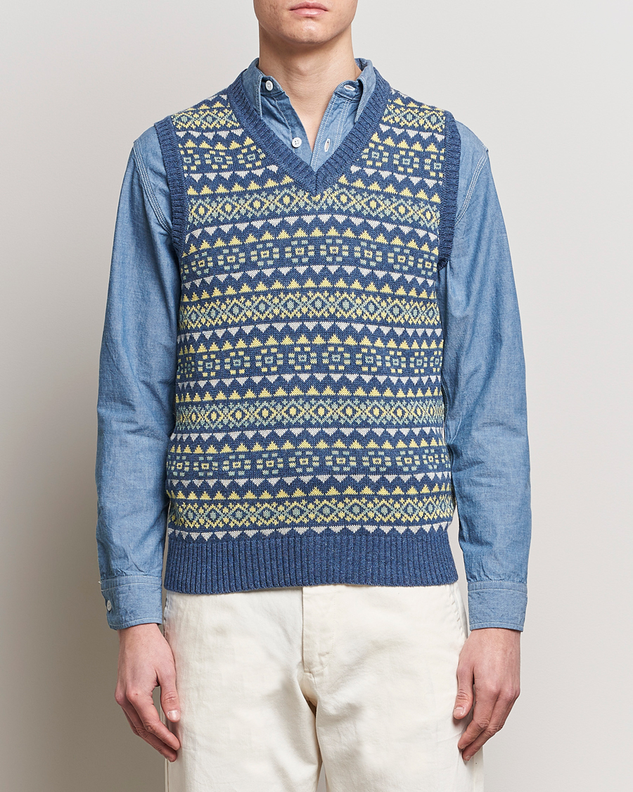 Herre | Trøjer | BEAMS PLUS | Fairisle Knit Vest Blue