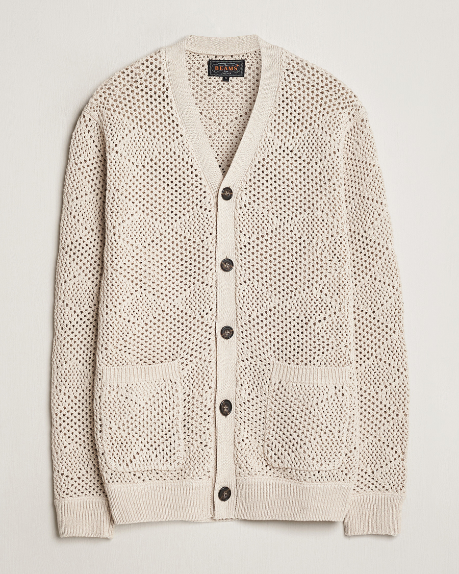 Herre | Trøjer | BEAMS PLUS | Argyle Mesh Cardigan Light Beige