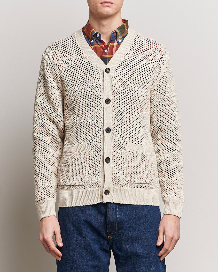 Herre | Japanese Department | BEAMS PLUS | Argyle Mesh Cardigan Light Beige