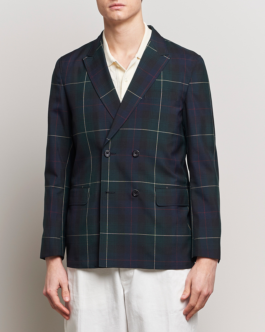 Herre |  | BEAMS PLUS | Double Breasted Plaid Wool Blazer Green Plaid