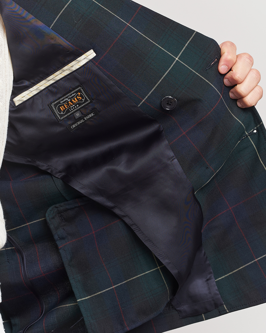 Herre | Blazere & jakker | BEAMS PLUS | Double Breasted Plaid Wool Blazer Green Plaid