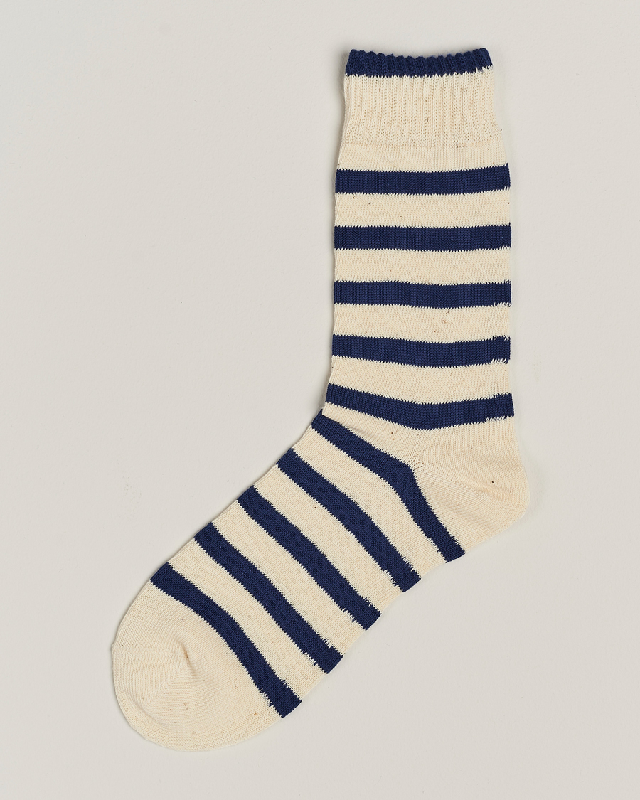 Herre |  | BEAMS PLUS | 2 Tone Striped Socks White/Navy