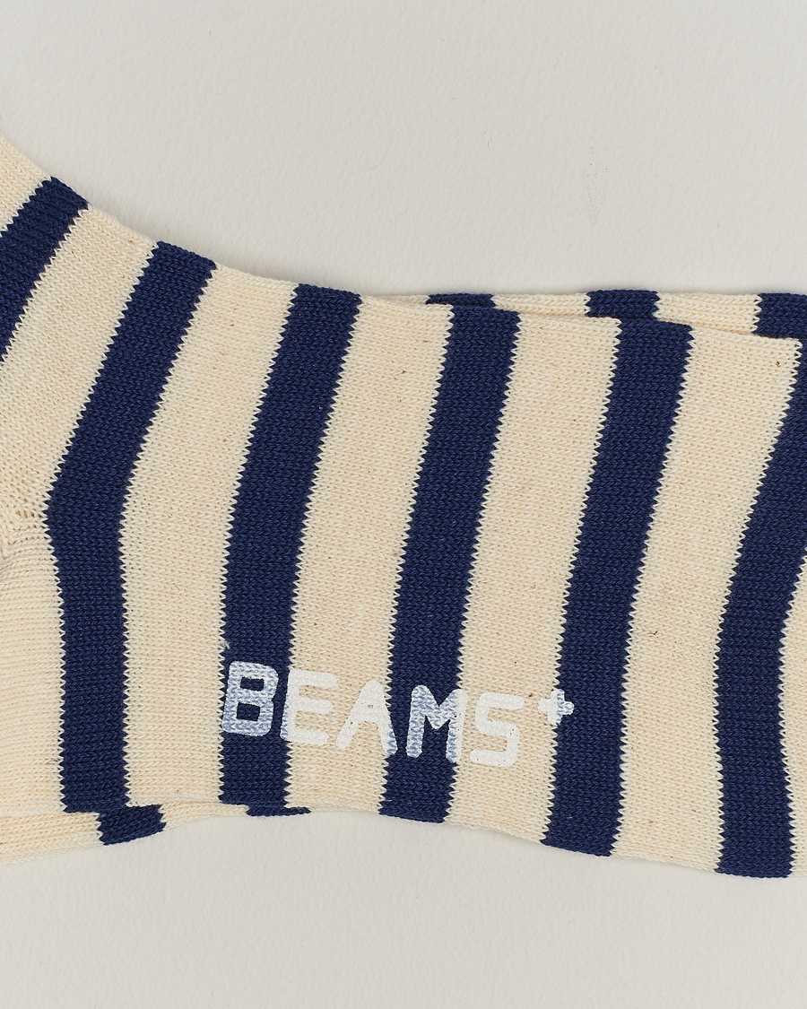 Herre | Undertøj | BEAMS PLUS | 2 Tone Striped Socks White/Navy