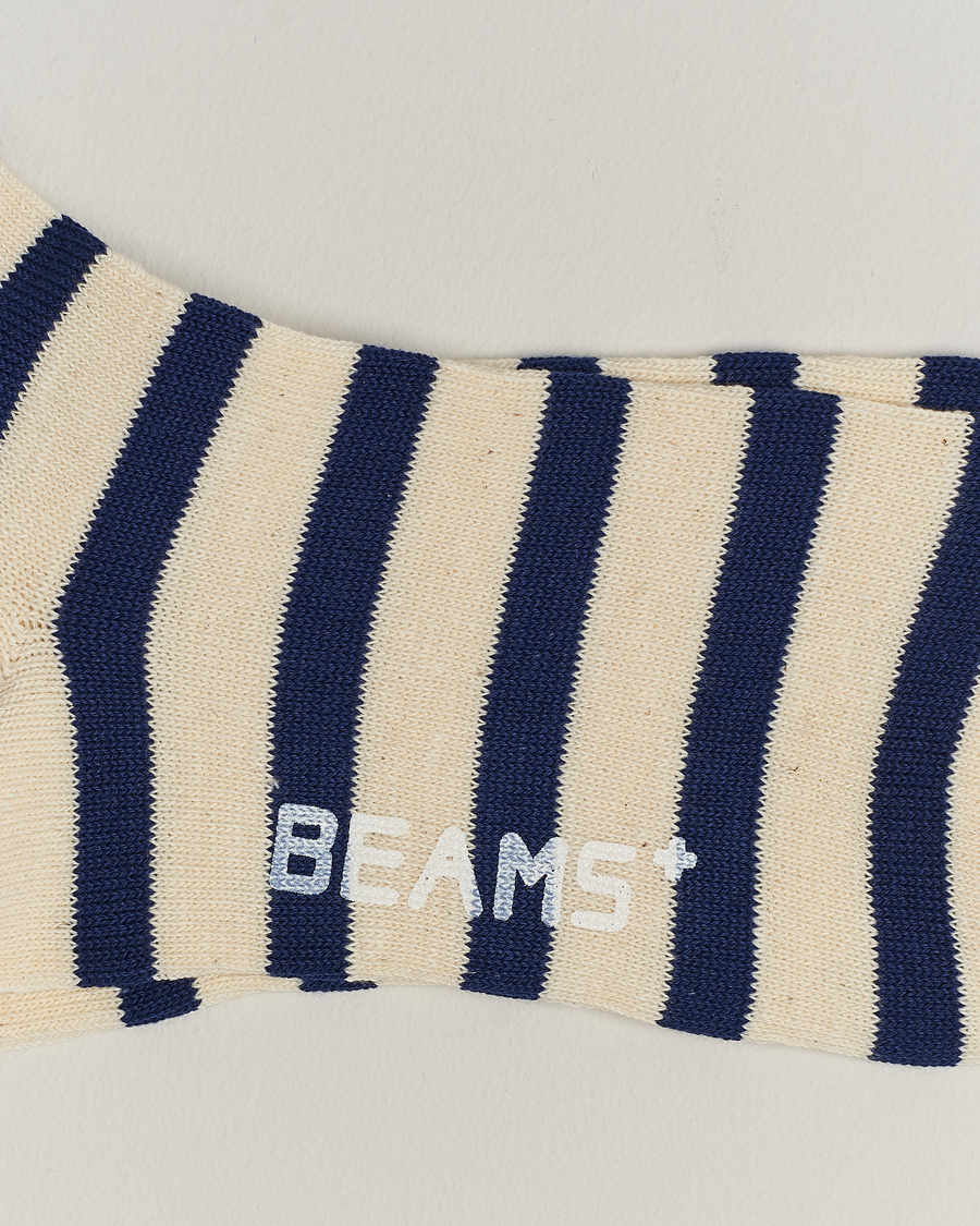 Herre | Lommeklude | BEAMS PLUS | BEAMS PLUS2 Tone Stripe SocksWhite/Navy