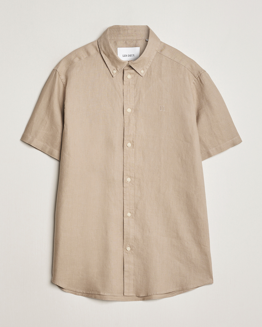 Herr |  | LES DEUX | Kris Short Sleeve Linen Shirt Dark Sand