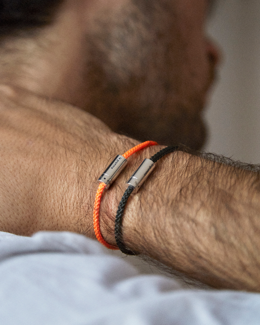Herre | Smykker | LE GRAMME | Nato Cable Brushed Bracelet Orange/Sterling Silver 7g