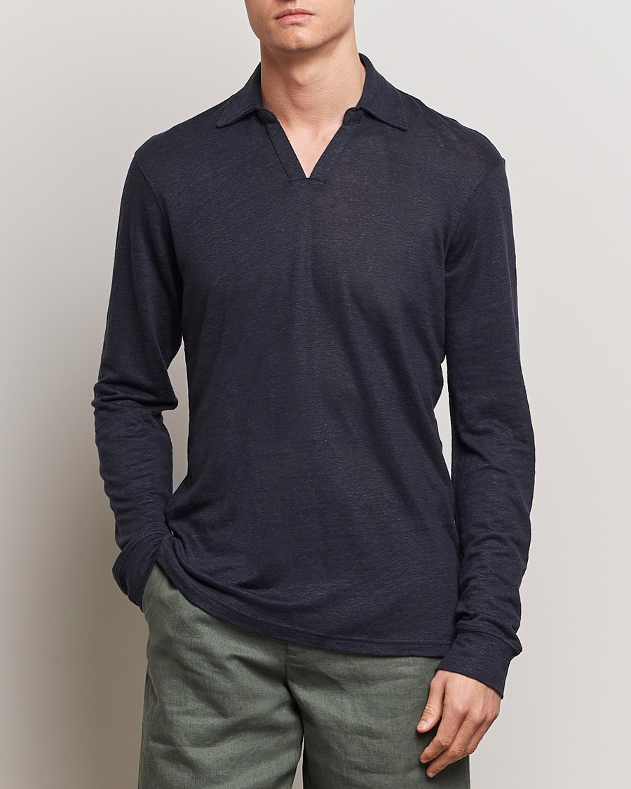 Herre | Polotrøjer | Orlebar Brown | Felix Long Sleeve Slub Linen Polo Night Iris