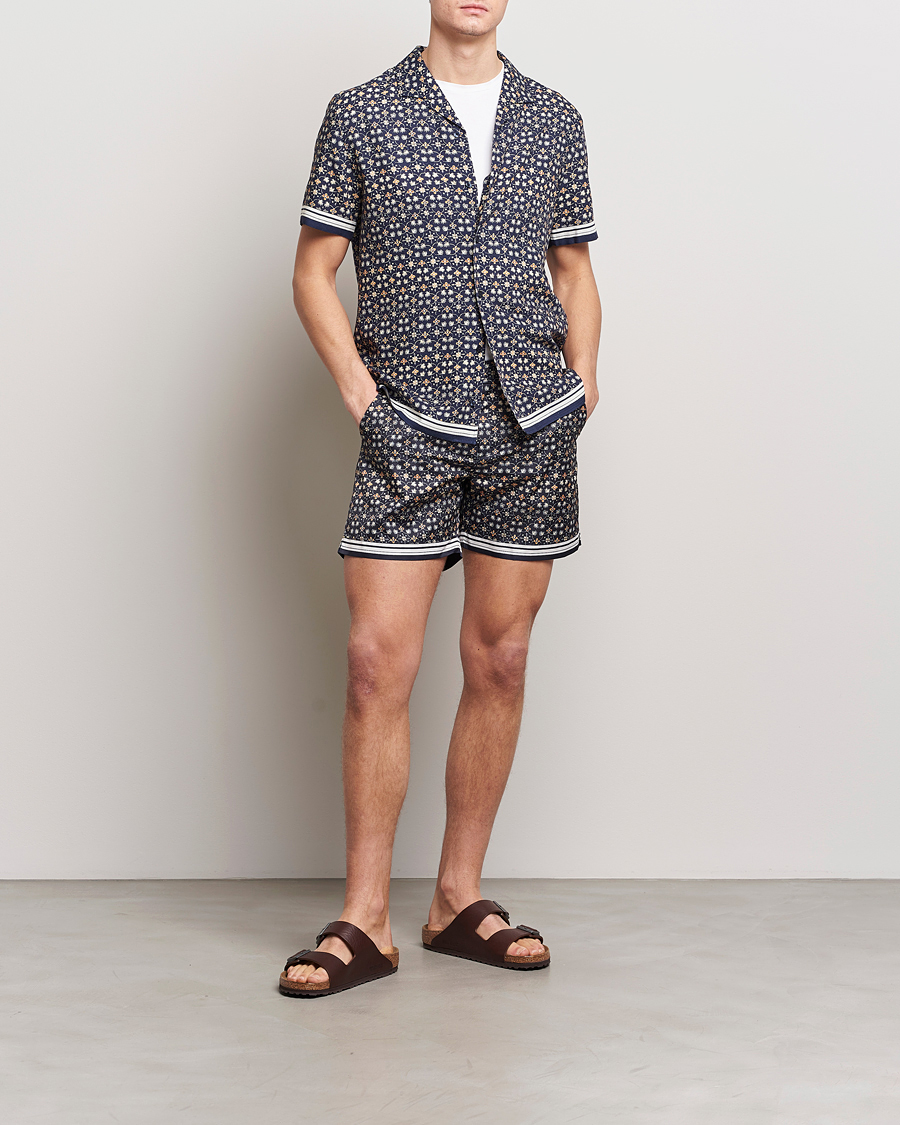 Herre | Skjorter | Orlebar Brown | Hibbert Fiore Viscose/Linen Printed Shirt Night Iris