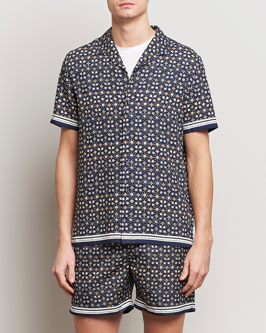 Herre |  | Orlebar Brown | Hibbert Fiore Viscose/Linen Printed Shirt Night Iris