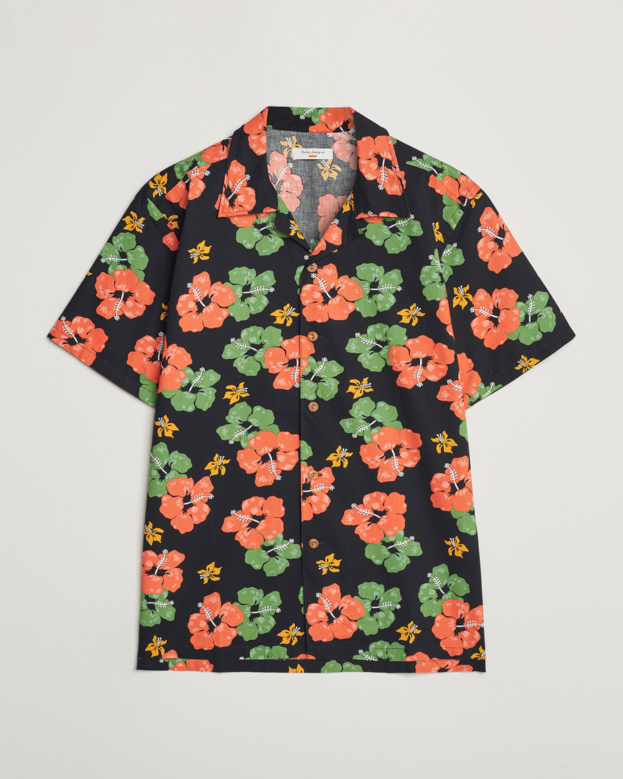 Herre |  | Nudie Jeans | Arvid Flower Hawaii Shirt Black