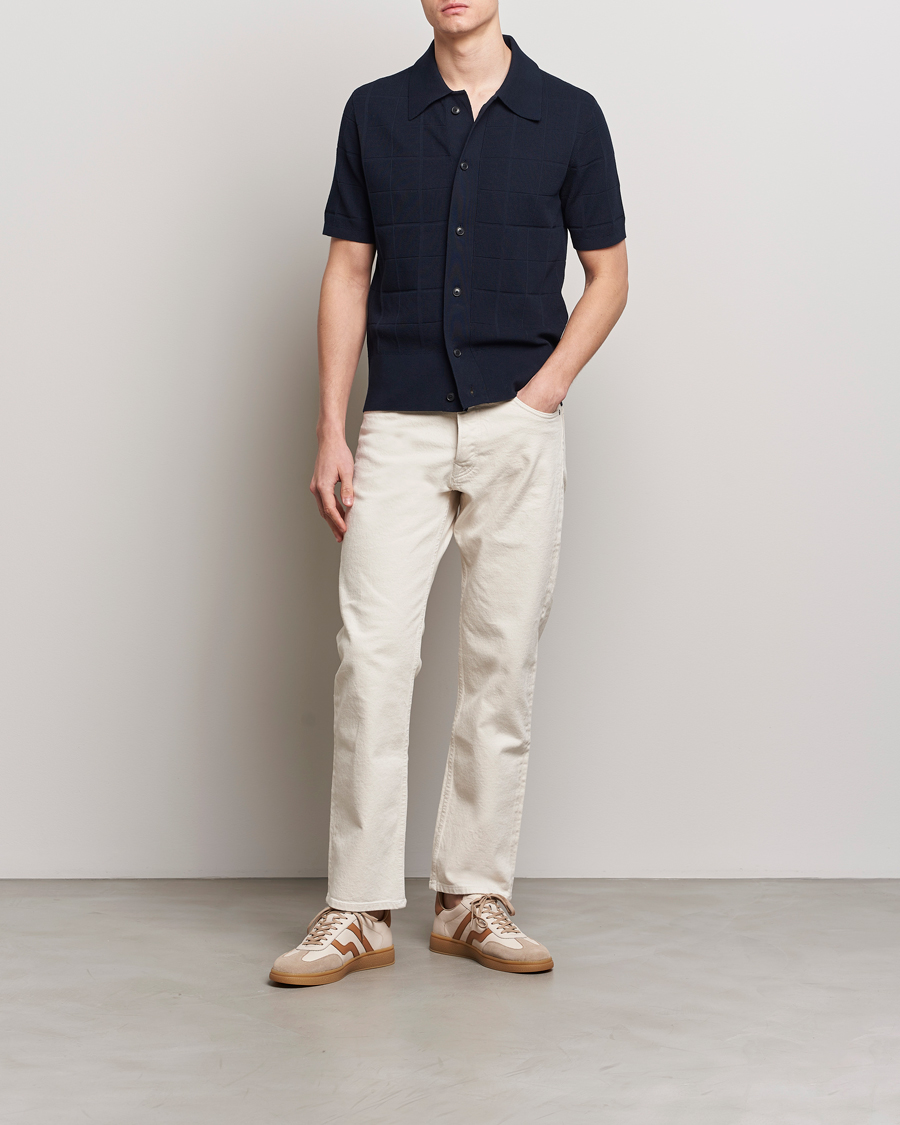 Herre | Polotrøjer | Tiger of Sweden | Araawen Short Sleeve Knitted Polo Light Ink