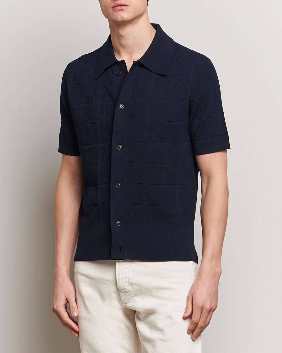 Herre | Afdelinger | Tiger of Sweden | Araawen Short Sleeve Knitted Polo Light Ink