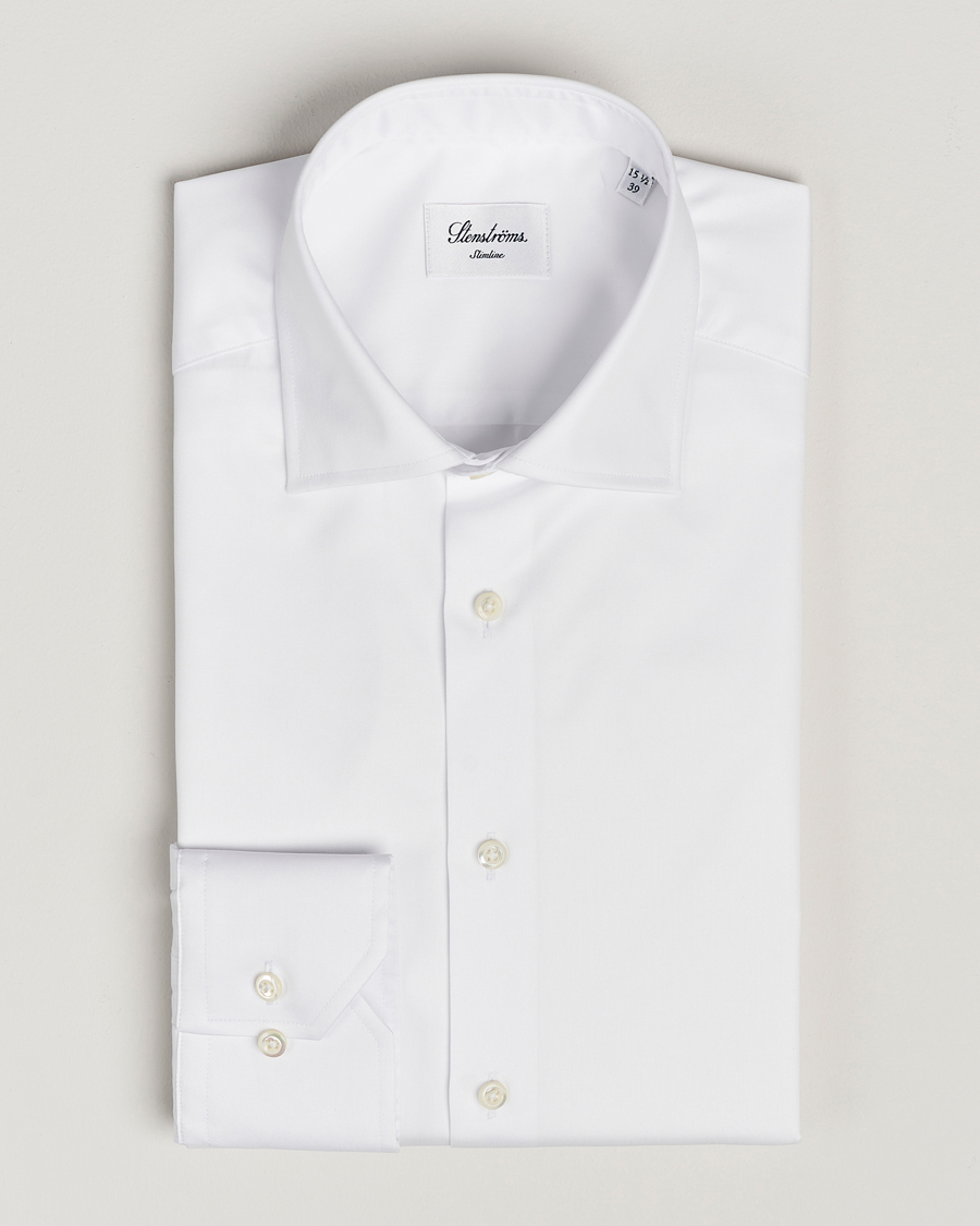 Herre |  | Stenströms | Slimline Cotton Twill Cut Away Shirt White