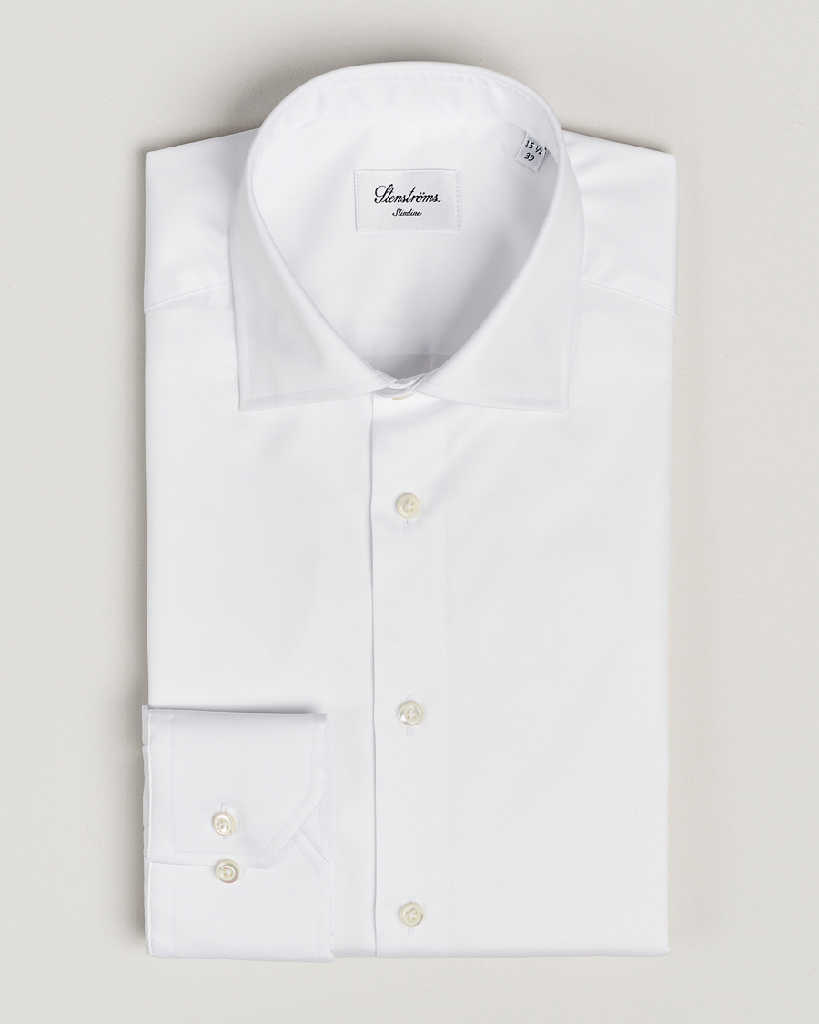 Herre | Skjorter | Stenströms | Slimline Cotton Twill Cut Away Shirt White