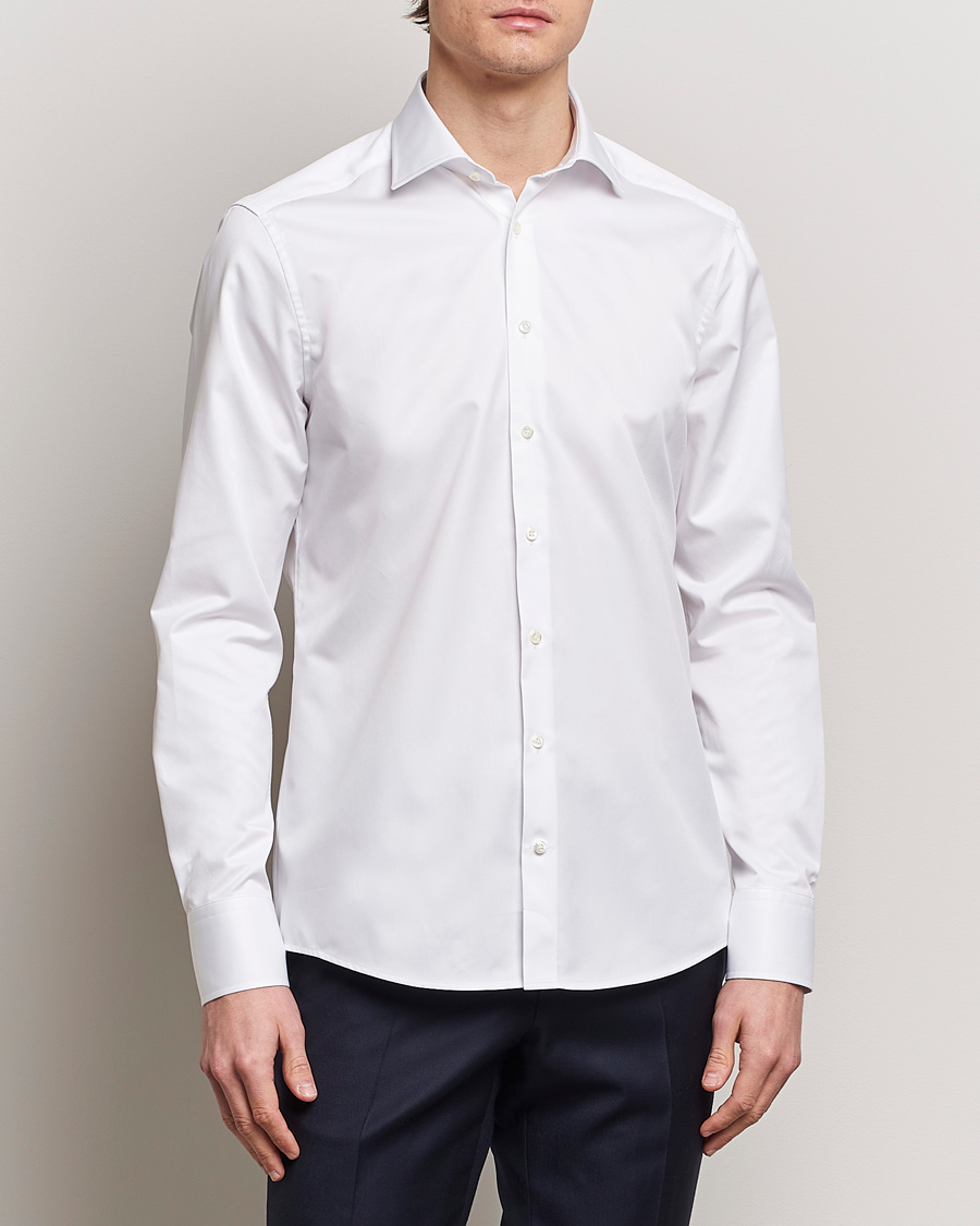 Herre | Skjorter | Stenströms | Slimline Cotton Twill Cut Away Shirt White