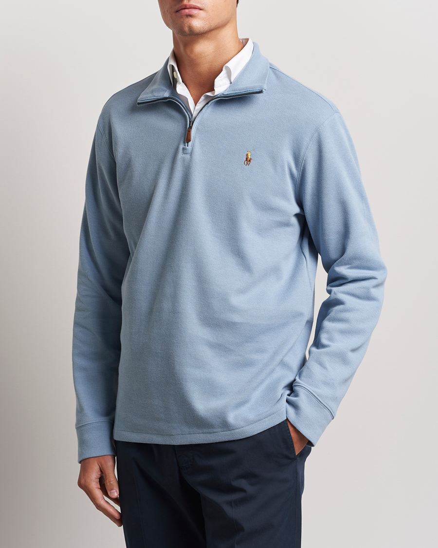 Herre | Trøjer | Polo Ralph Lauren | Double Knit Jaquard Half Zip Sweater Vessel Blue