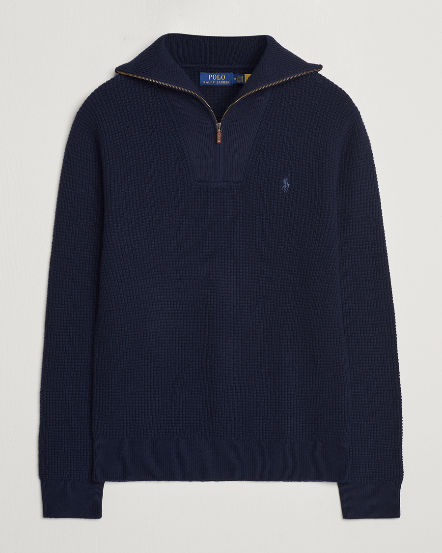 Herre | Trøjer | Polo Ralph Lauren | Cotton/Wool Knitted Half Zip Hunter Navy