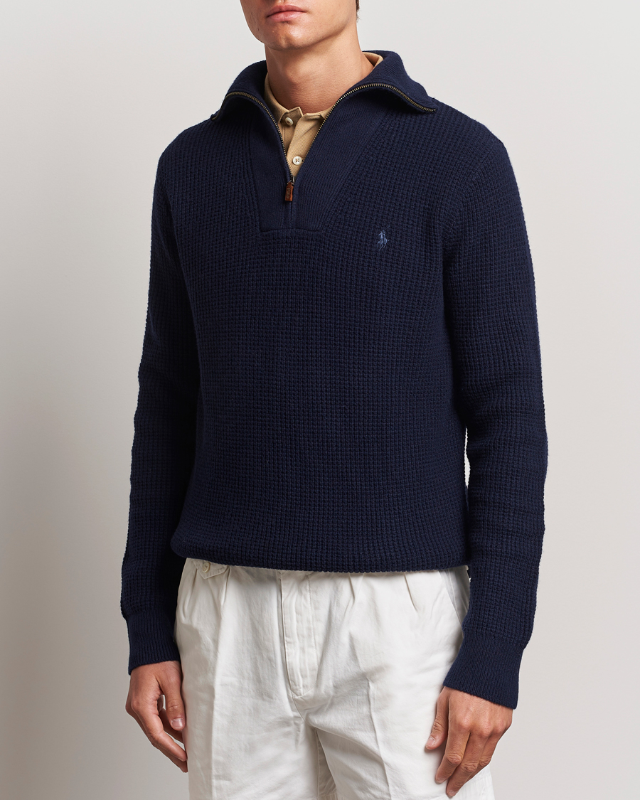 Herre | Trøjer | Polo Ralph Lauren | Cotton/Wool Knitted Half Zip Hunter Navy