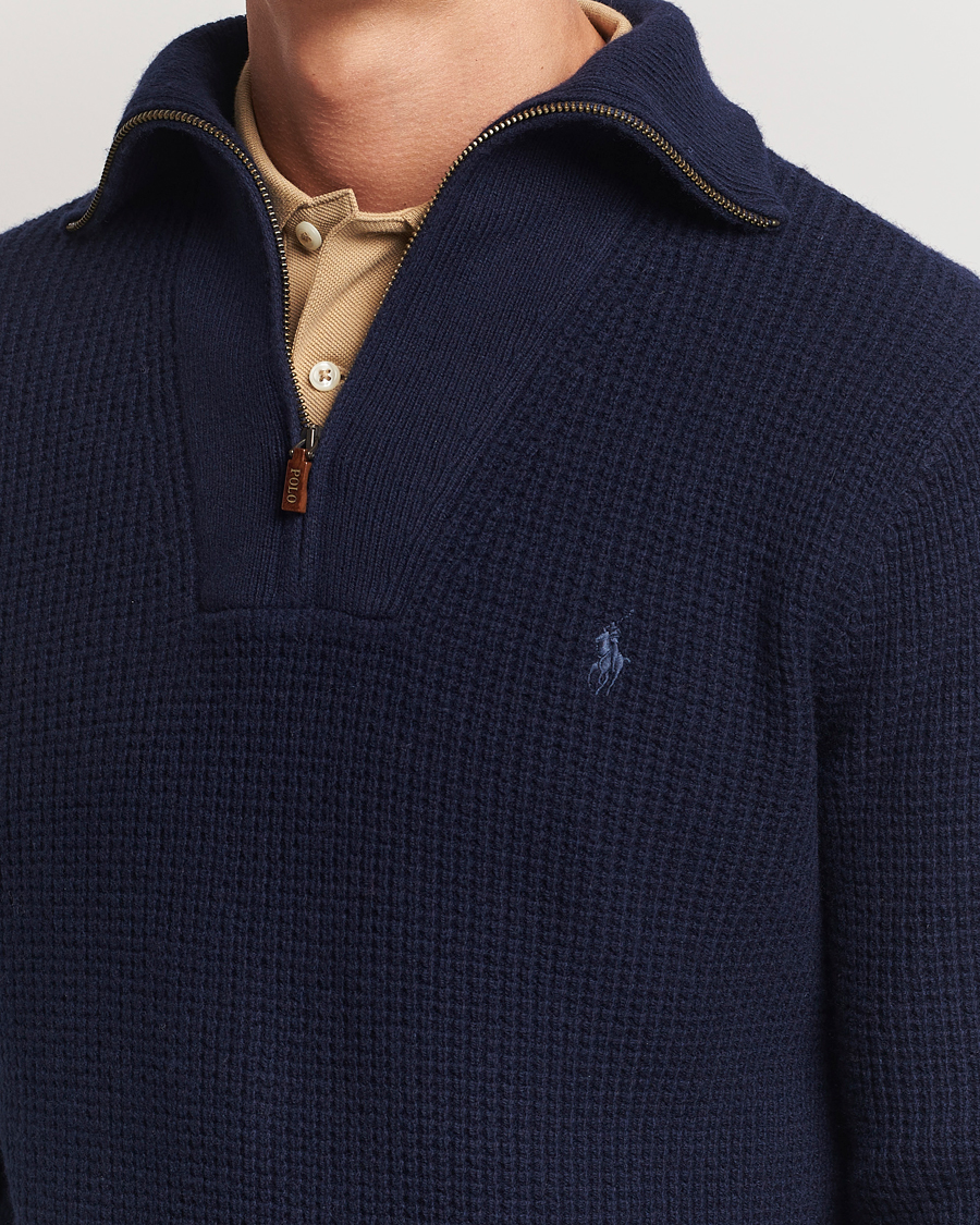 Herre | Trøjer | Polo Ralph Lauren | Cotton/Wool Knitted Half Zip Hunter Navy