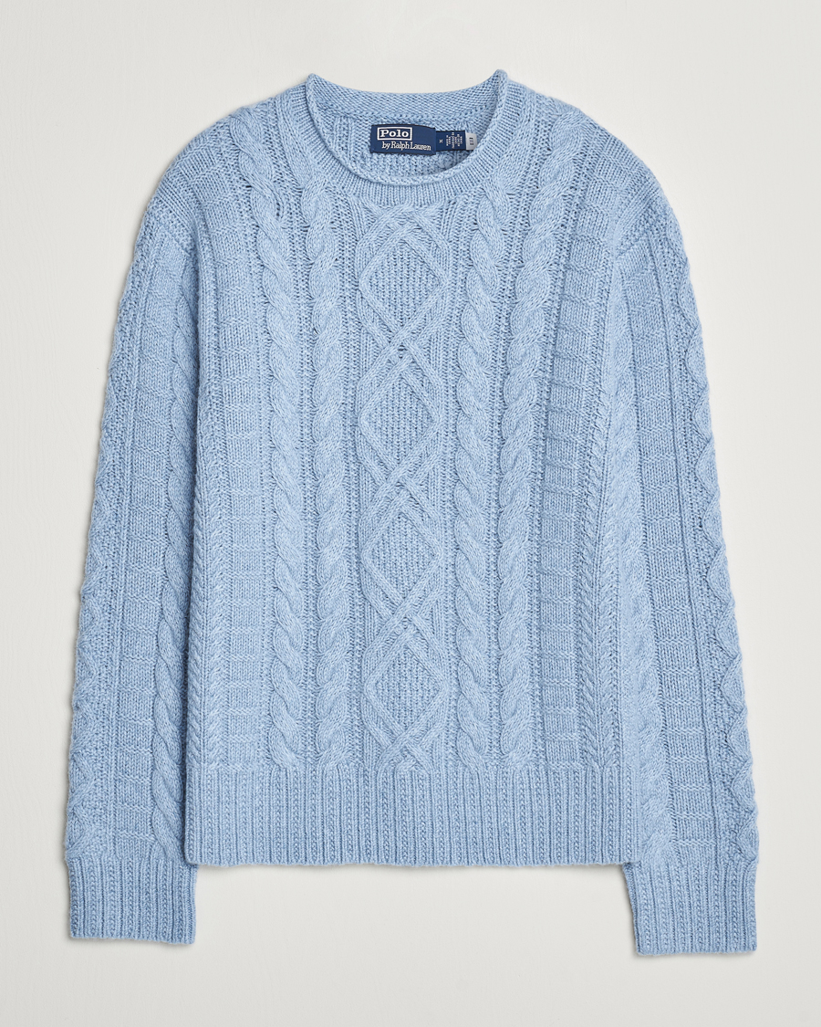 Herre | Trøjer | Polo Ralph Lauren | Cotton Aran Knitted Sweater Light Chambray Heather