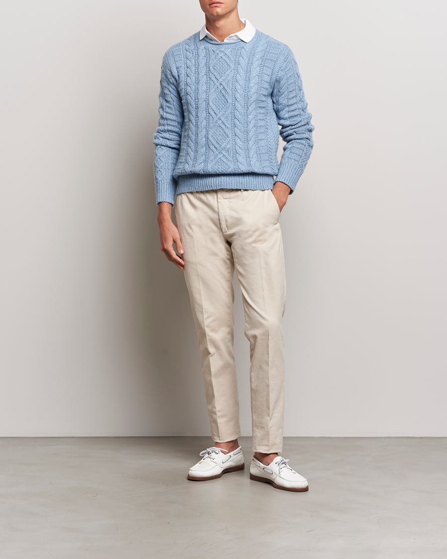 Herre | Trøjer | Polo Ralph Lauren | Cotton Aran Knitted Sweater Light Chambray Heather