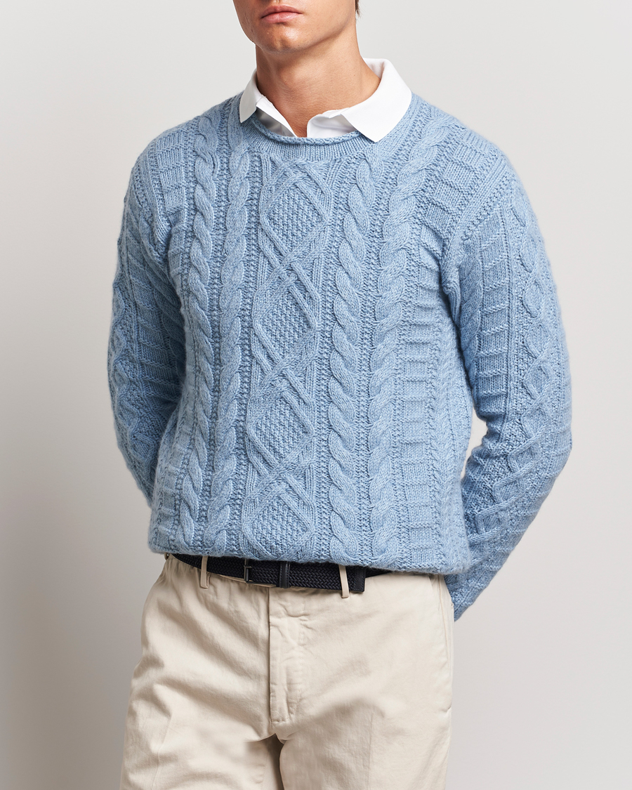 Herre | Nyheder | Polo Ralph Lauren | Cotton Aran Knitted Sweater Light Chambray Heather