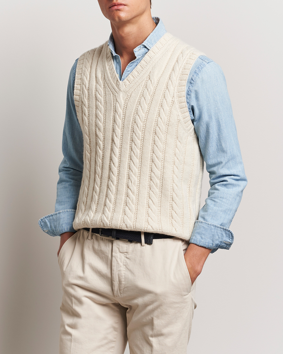 Herre | Slipovers | Polo Ralph Lauren | Cotton Aran Knitted Vest Cream