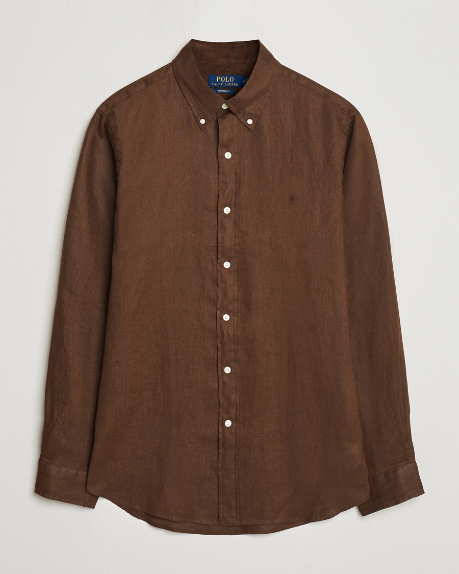 Herre | Skjorter | Polo Ralph Lauren | Custom Fit Linen Button Down Chocolate Mousse