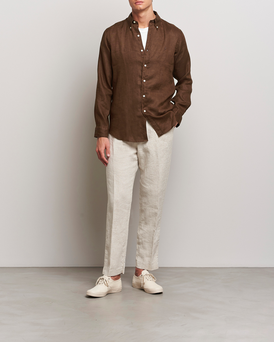 Herre | Skjorter | Polo Ralph Lauren | Custom Fit Linen Button Down Chocolate Mousse