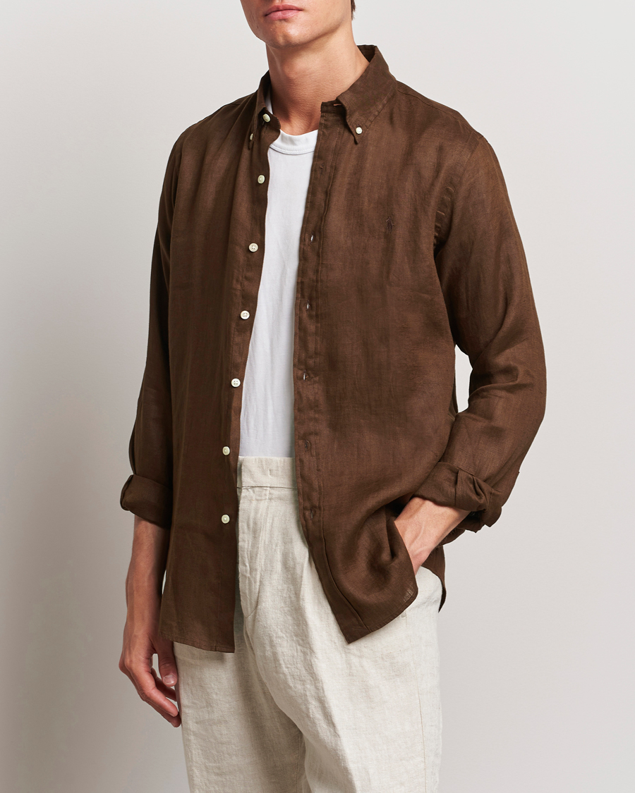 Herre | Skjorter | Polo Ralph Lauren | Custom Fit Linen Button Down Chocolate Mousse