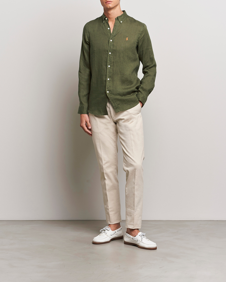 Herre | Skjorter | Polo Ralph Lauren | Slim Fit Linen Button Down Shirt Thermal Green