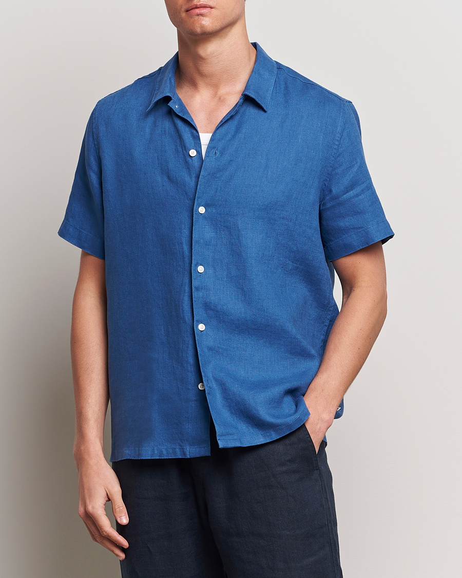 Herre | Tøj | Samsøe Samsøe | Saavan Linen Short Sleeve Shirt Déja Vu Blue