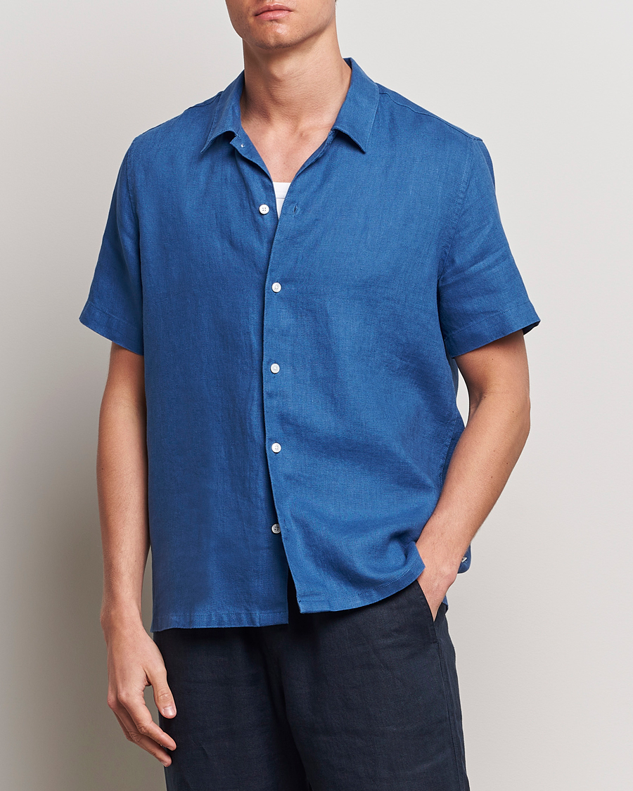 Herre | Nyheder | Samsøe Samsøe | Saavan Linen Short Sleeve Shirt Déja Vu Blue